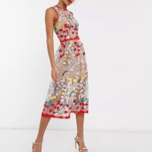 Bronx And Banco Amala Midi Floral Embroidered Dress